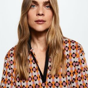Mango Multicolor Geometric Polo Blouse